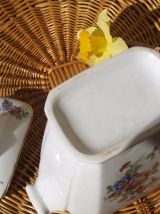 Ancien pot porcelaine fleurie à liseré doré