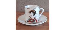 6 tasses à café et soucoupes, porcelaine Chine, Geisha
