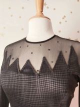 80s robe justaucorps stretch noir velours tulle S/L