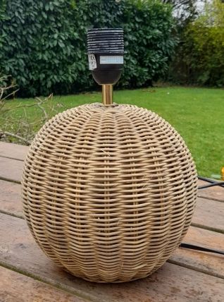 Pied de lampe  à poser, boule en rotin, vintage 