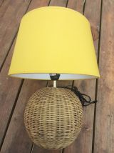 Pied de lampe  à poser, boule en rotin, vintage 