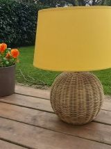 Pied de lampe  à poser, boule en rotin, vintage 
