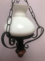 Suspension vintage globe opaline blanc support m