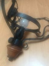Suspension vintage globe opaline blanc support m