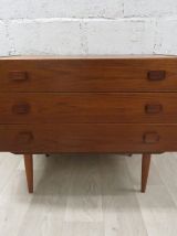 Commode basse scandinave vintage signée Denka en teck, 1960s