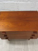 Commode basse scandinave vintage signée Denka en teck, 1960s
