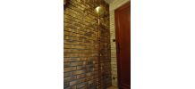 Lampadaire halogène bois et laiton H1,80m socle 30cm