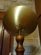 Lampadaire halogène bois et laiton H1,80m socle 30cm
