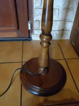 Lampadaire halogène bois et laiton H1,80m socle 30cm