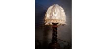 lampe  bois massif tourner  et abat jour coton au crochet 19
