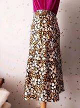 70s jupe midi fleurs noir jaune blanc XS/S