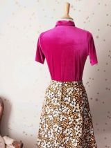 70s jupe midi fleurs noir jaune blanc XS/S