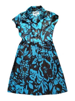50s robe à fleurs brun turquoise S