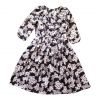 70s robe pierrot fleurs noir blanc S