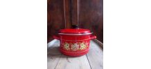  jolie cocotte/marmite en tôle émaillée rouge 