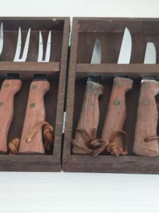 Coffret bois 6 couteaux et fourchettes à steack
