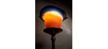 lampe tripode bronze doré , tulipe pate de verre orange et b