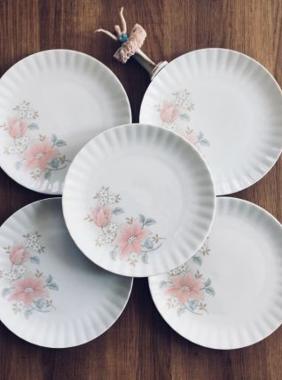 Très joli lot de 5 assiettes à dessert en porcelaine Vintage