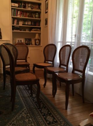6 chaises hêtre/cannage style louis-philippe