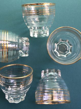 Lot de 5 verres à liseré doré vintage
