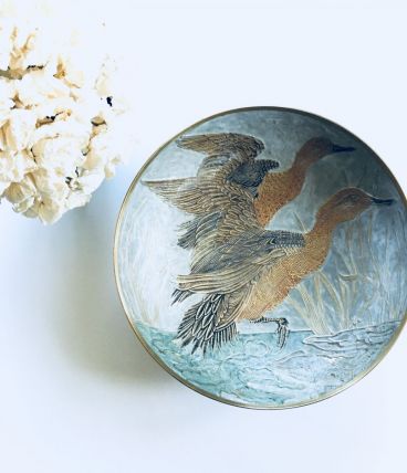 Très belle coupe en laiton et émail cloisonné Vintage