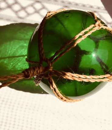 Flotteur de pêche vintage en verre soufflé vert