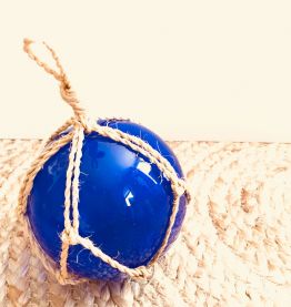 Flotteur de pêche vintage en verre soufflé bleu