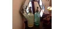 Lot de deux vieux siphons années 30, turquoise et vert d'eau