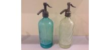 Lot de deux vieux siphons années 30, turquoise et vert d'eau