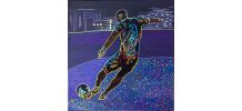 Peinture  acrylique pièce unique joueur de football.  