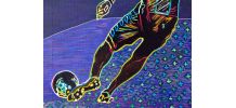 Peinture  acrylique pièce unique joueur de football.  