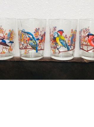 6 verres décor oiseaux  signés Reims