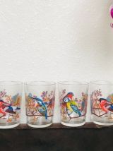 6 verres décor oiseaux  signés Reims