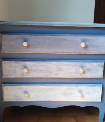 commode bleue patine