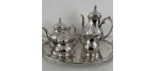 service a thé en métal argenté et porcelaine