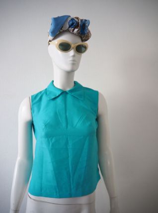 Petite blouse babydoll col Claudine turquoise pastel 60's