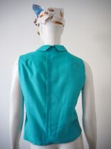 Petite blouse babydoll col Claudine turquoise pastel 60's