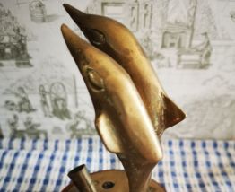 ancien porte crayon de bureau etain bronze 2 dauphins 