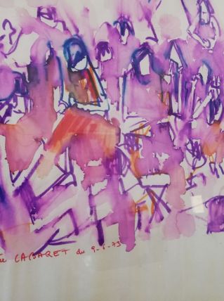 Dessin aquarellé sur papier Soirée Cabaret  - REJAS PABLO