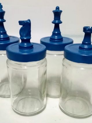 Bocaux pions d'échecs, bocaux de rangement, bleu