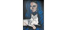Peinture originale, pièce unique femme voilée et chat.