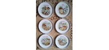 6 assiettes à fromage en porcelaine (L'hirondelle)