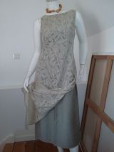 Robe longue vintage motifs  filigrane vert amande T 38