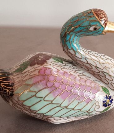 Très beau cygne ancien en émail cloisonné 