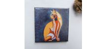 Tableau petit format peinture de chat abyssin stylisé. 