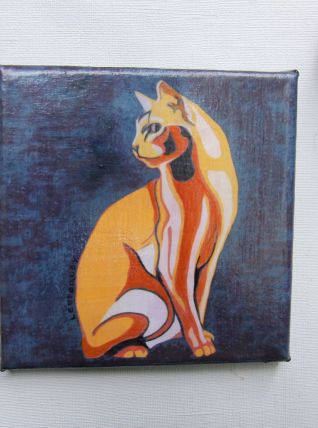 Tableau petit format peinture de chat abyssin stylisé. 