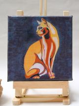 Tableau petit format peinture de chat abyssin stylisé. 