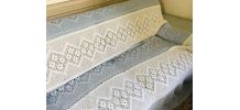 Grand plaid au crochet laine blanc-bleu 