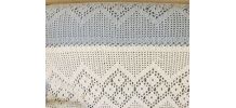Grand plaid au crochet laine blanc-bleu 