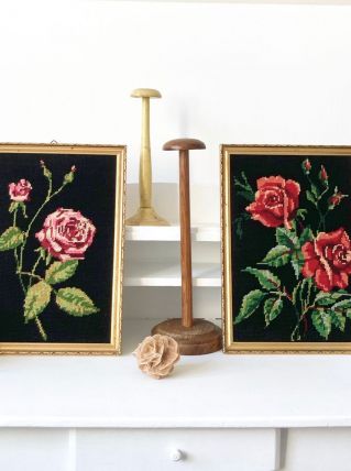 Cadre doré roses canevas